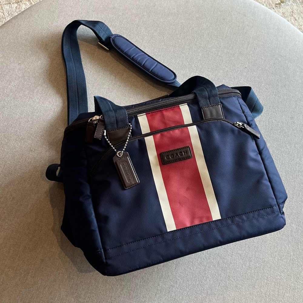 COACH COOLER- Blue with black interior and red and cream strip detail .